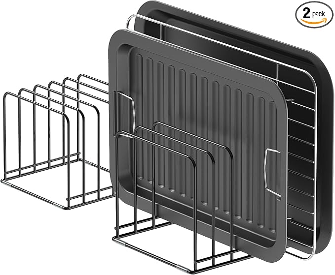 Kitchen Cabinet Organizer, Steel Cookware Holder, Divided Holder with 5 Slots for Skillets Baking Tray and Chopping Board Rack - Baking Pan Holder Storage (2 PCS) by KORRTFID