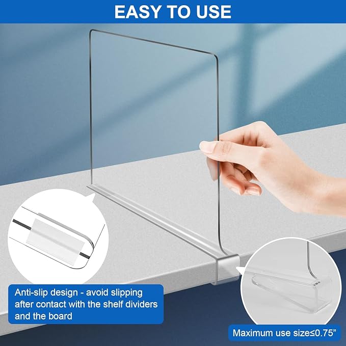 11 Inches [Extra Tall Version] Clear Shelf Dividers for Closet Organization and Storage, 6 Pack Purse Organizer for Closet Acrylic Adjustable Bookshelf for Organization, Perfect for Sweater, Clothes - Image 8
