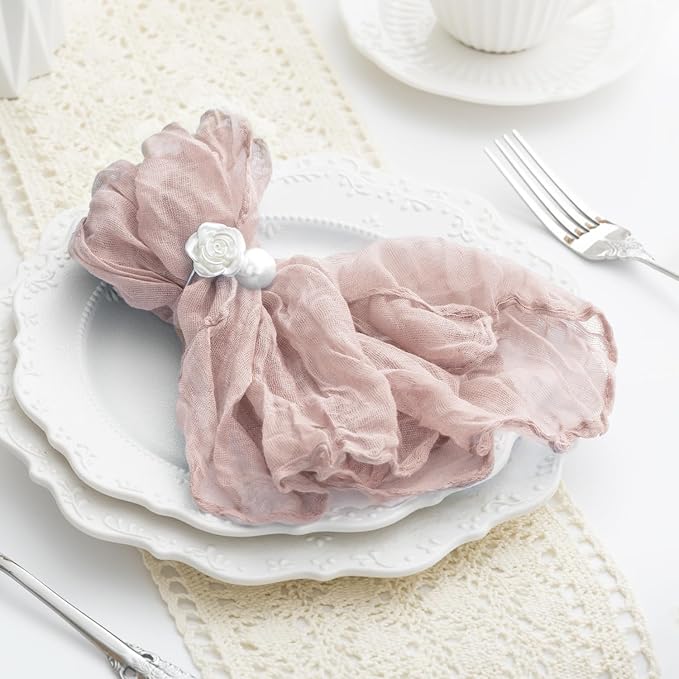 100 Pack Dusty Pink Cloth Napkins 21x21 Inches Dusty Pink Cheesecloth Napkins Set of 100 Washable Dinner Table Napkins for Wedding Bridal Baby Shower Party Rustic Boho Cotton Gauze Party Table Decor - Image 2