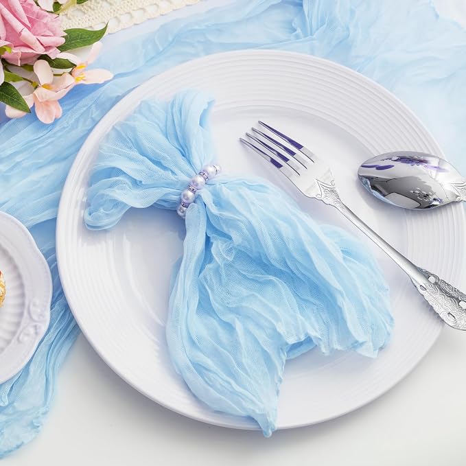 Baby Blue 100 Pack Cheesecloth Napkins Washable 21x21 Inches Baby Blue Cloth Napkins Set of 100 Bridal Baby Shower Dinner Table Napkins for Wedding Rustic Boho Cotton Gauze Summer Party Table Decor - Image 2