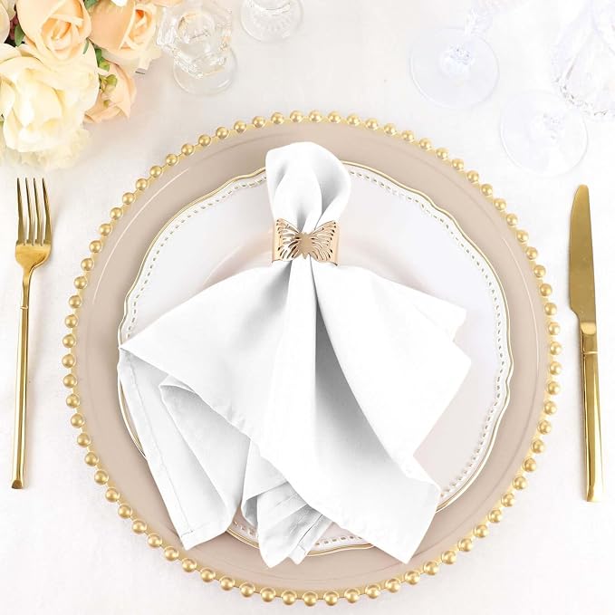 Efavormart Premium Cloth Napkins Set of 100, 17x17 Inch White Violet Seamless Dinner Napkins, Washable Linen Table Napkin Cloth with Hemmed Edges for Weddings, Party and Banquet by efavormart