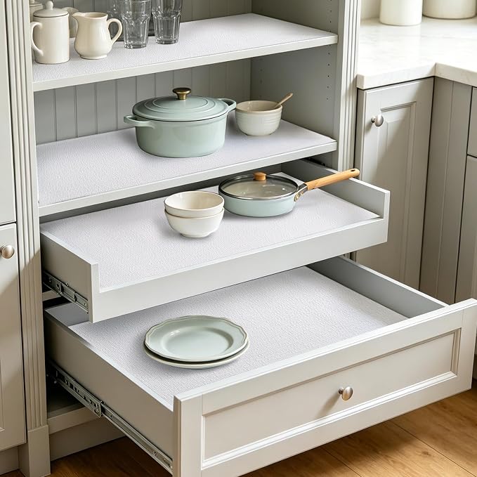 Shelf Liner for Kitchen Cabinets and Drawers, 12" x 120" White | Non-Adhesive Design, Waterproof & Non-Slip Protection, Easy Cut to Fit, Washable and Reusable, Pantry Storage - Image 6