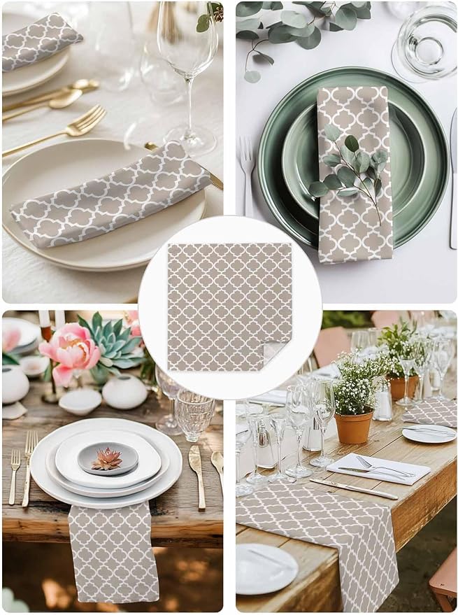 Cloth Napkins Set of 2-20x20 Inches, Beige Moroccon Washable Reusable Table Napkins, Farmhouse Minimalist Abstract Geometric Soft & Absortbent Dining Napkin for Party Wedding Hotel Restaurant - Image 4