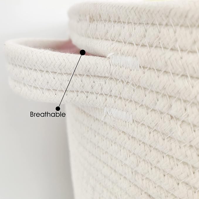 Large Storage Basket with Lid 60L, 16"Wx18"H Woven Laundry Hamper Basket with Handle, Room Decor Cotton Rope Wicker Basket Toy Organizer Bins for Clothes Blankets Pillows, Beige/White Mix includes Lid - Image 7