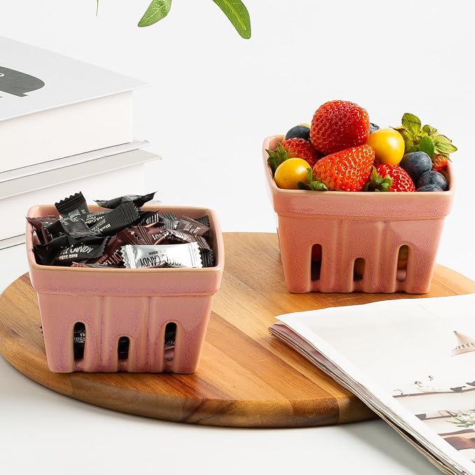 Ceramic Berry Basket, 4.2" Colander Set of 2 with Holes | Drainage holes help excess water flow away after washing berries, grapes, cherries, tomatoes, and fresh fruit - Image 7