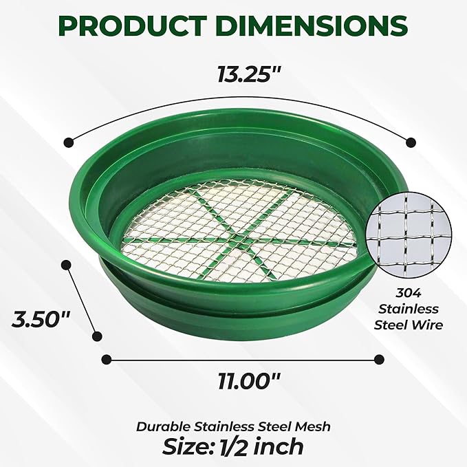 SE 13.25 Inch Wide Stackable Classifier Gold Prospecting Pan - 1/2 Inch Stainless Steel Mesh Sifting Pan, Green - Image 3