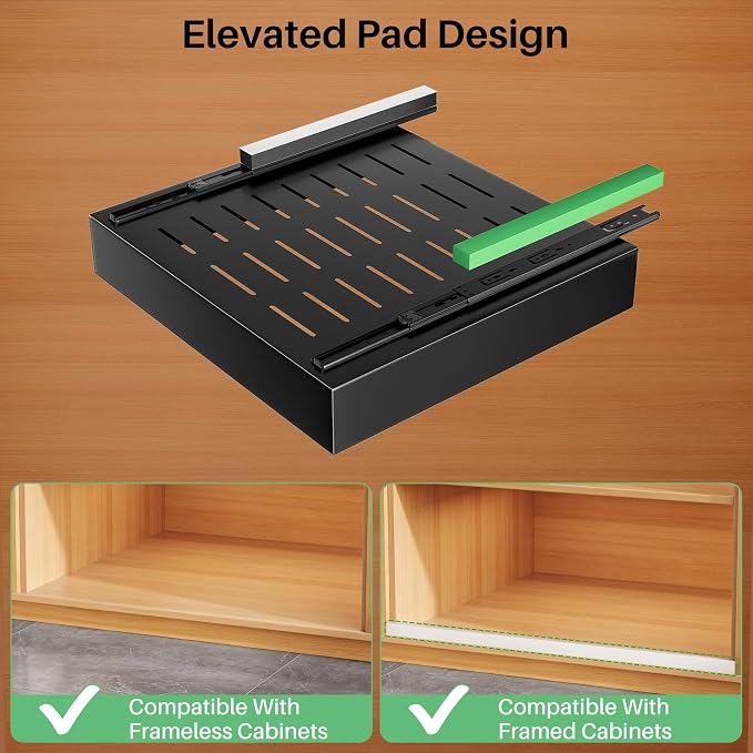 Kitstorack 2Pack Pull out Cabinet Organizer, 21" Deep, Heavy Duty Full-extension Slide out Drawers for Kitchen Cabinet, Roll out Shelf Storage with Nano Adhesive for Pots, Bathroom, Pantry,Home,Black - Image 3