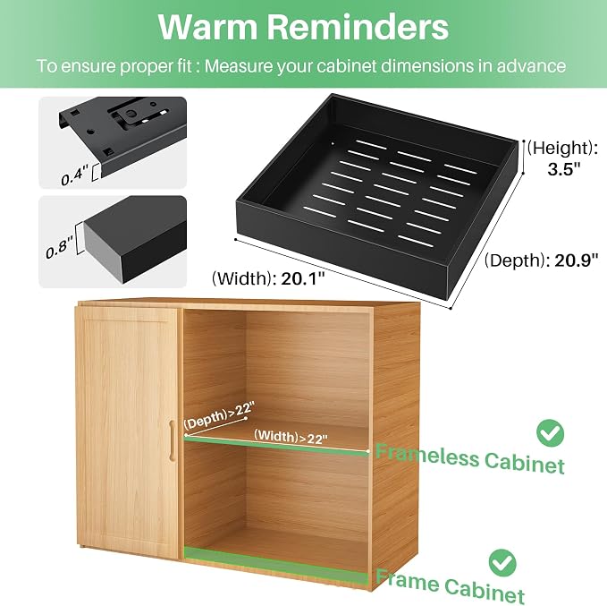 2Pack Pull out Cabinet Organizer, 21"Deep, 20"Wide Full-extension Heavy Duty Slide out Drawers Fixed with Adhesive Nano, Roll Out Shelves Sliding Cabinet for Kitchen,Bathroom,Pantry,Under Sink(Black) - Image 2