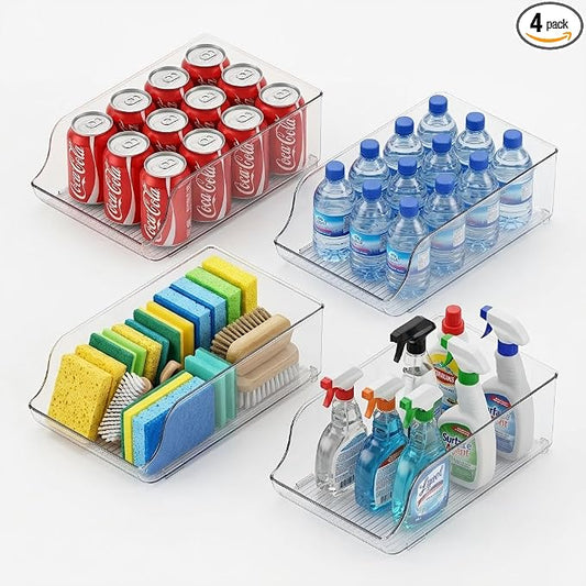 4-Pack Clear Water Bottle Organizer for Fridge & Pantry | Food-safe PET material, holds up to 9 bottles per organizer by TAYUOO