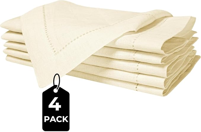 Linen Cotton Cloth Napkins Set of 4-100% Linen Hemstitched Napkins 18x18 Inches for Wedding, Dinner, Thanksgiving, Parties – Reusable Elegant Table Napkins for Home Decor & Events - Image 6