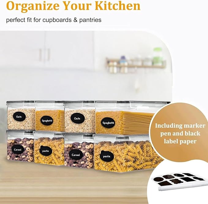 8pc 3.2L Airtight Canisters with Lids, Kitchen Dry Pantry Storage | 8pack 3.2L airtight canisters lock moisture out. Stackable bins hold all kinds of daily dry foods for kitchen pantry use - Image 3