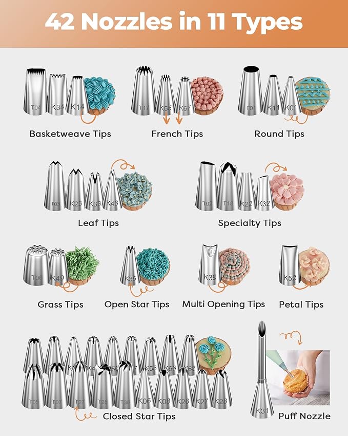 Kootek 180 Aluminum Cake Decorating Kit, Baking Tools for Beginners & Pros | Smooth Rotating, All-in-1 Kit, Easy to Clean, Cake Stand Turntable for Decorating Display Baking, Piping Bags and Tips Set - Image 4