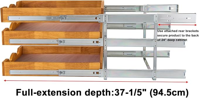 DINDON 3 Tier Pull Out Cabinet Organizer 20”W X21”D Slide Out Shelves With Shelf Liner for Kitchen Wood Roll Out Drawers Pantry Organization - Image 7