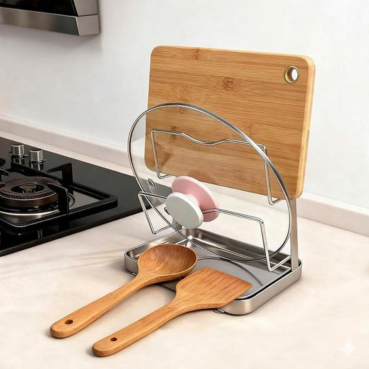 304 Stainless Steel Pot Lid Holder ＆ Spoon Rest While Cooking, Kitchen Storage Rack, Stove Top Organizer for Pan Lids, Multifunctional Cover Stand with Removable Drip Tray by Unknown