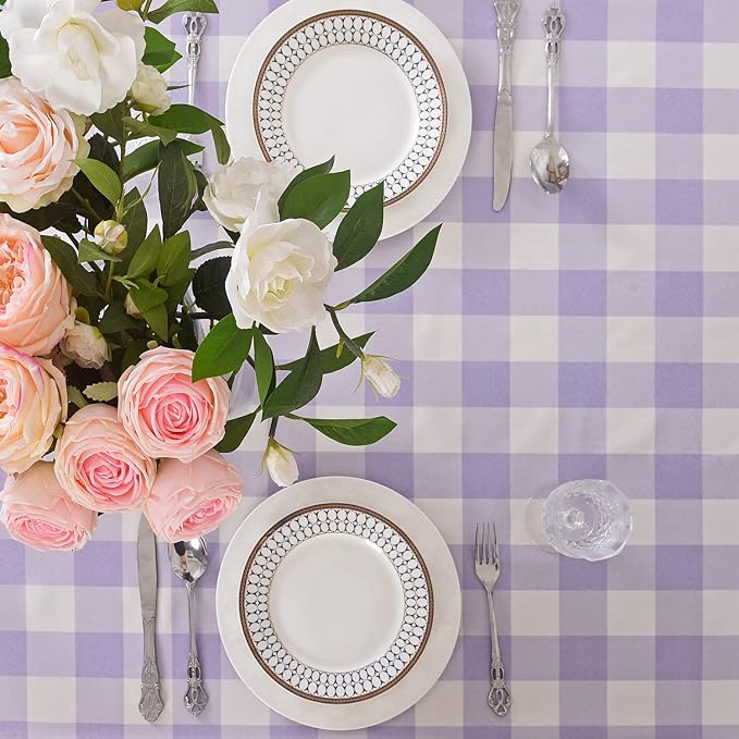 Cupuamon 2 Pack Waterproof Polyester Fabic Rectangle Checkered Tablecloth，60x84 Outdoor Table Cloth，Oil Stain Prevention Table Cloth for Pinics and Parties（Lavender and White） - Image 4