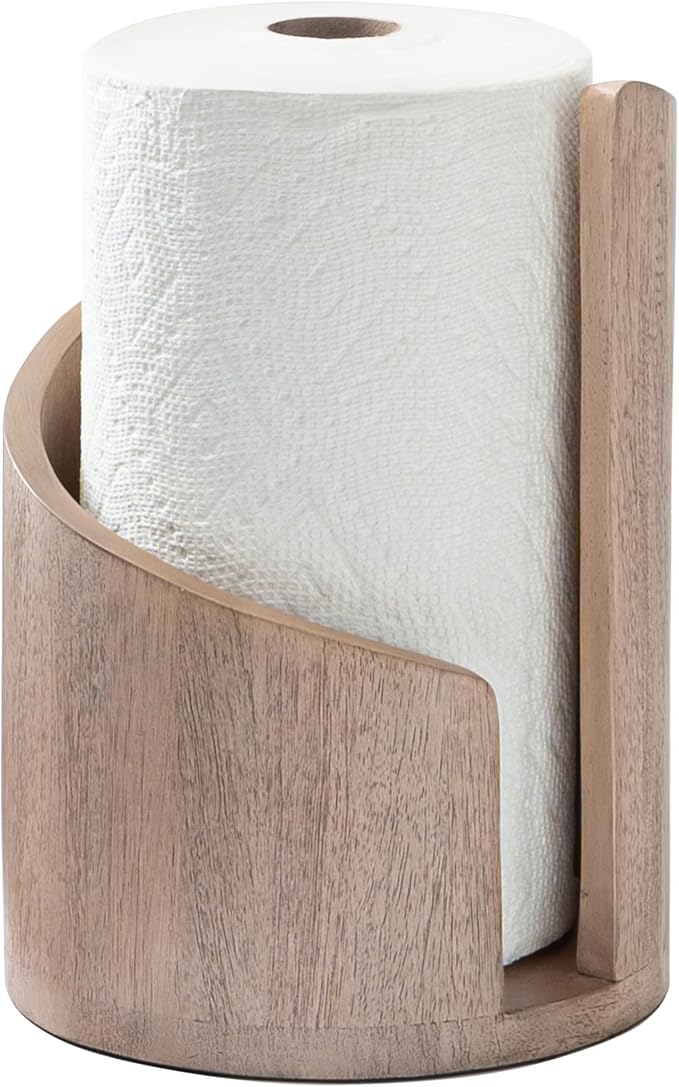 Anji Mountain Wooden Paper Towel Holder with Metal Holder, Holder Stand for Kitchen Roll Organizer & Kitchen Dining Table Home Décor, Countertop Fits Jumbo & Mega Rolls - Biscotti/Nickel, Classic - Image 2