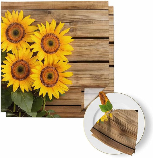 Pastoral Cloth Napkins Set of 2 Sunflowers Wood Grain Texture Rustic Vintage Soft Washable Square Dinner Napkins for Party Wedding Restaurant Hotel Cocktail 20x20 Inch by Unknown