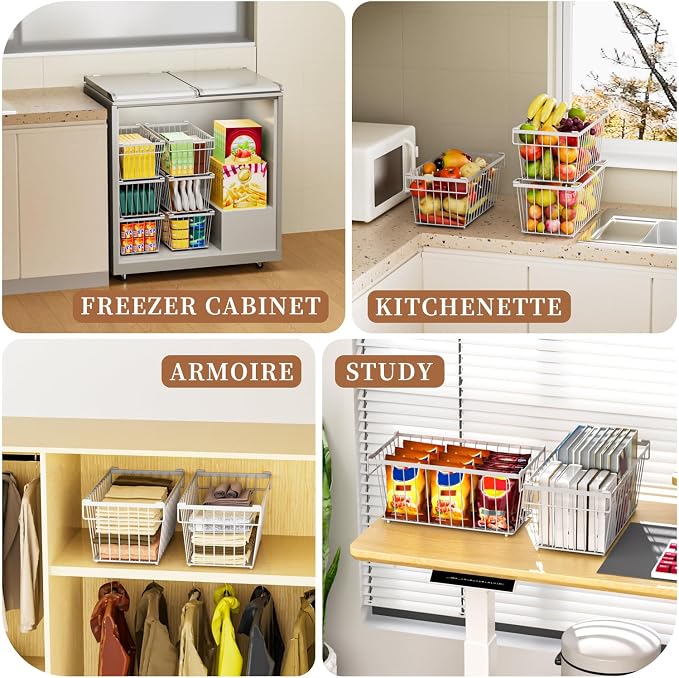 Enhanced Leak-Proof Bottom, Freezer Organizer Bins for 7 Cu.Ft,6 Pack | Stackable Chest Freezer Organizer Bins, Baskets with Handles, Leak-proof Wire Storage Container Baskets for Sort Frozen Meats - Image 7