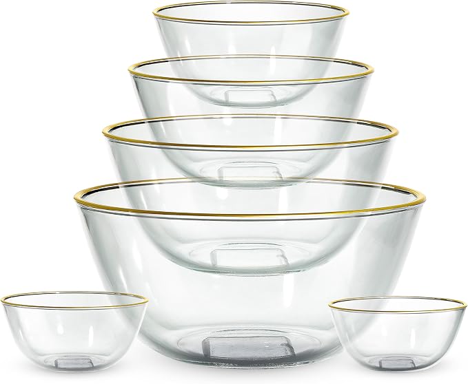 COOK WITH COLOR 12 Pc Glass Mixing Bowl Set with Lids – Borosilicate Glass Nesting Bowls for Cooking, Baking and Meal Prep, Gold Rim - Image 9