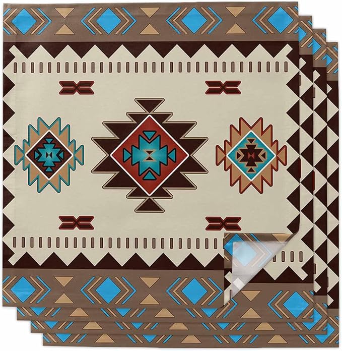 Multicolor Boho Cloth Napkins Set of 4 - Washable Dinner Napkins Reusable Table Napkins for Home Party Weeding Dining Table Setting Decoration,Western Southwest Native American Indian Oversized by Unknown