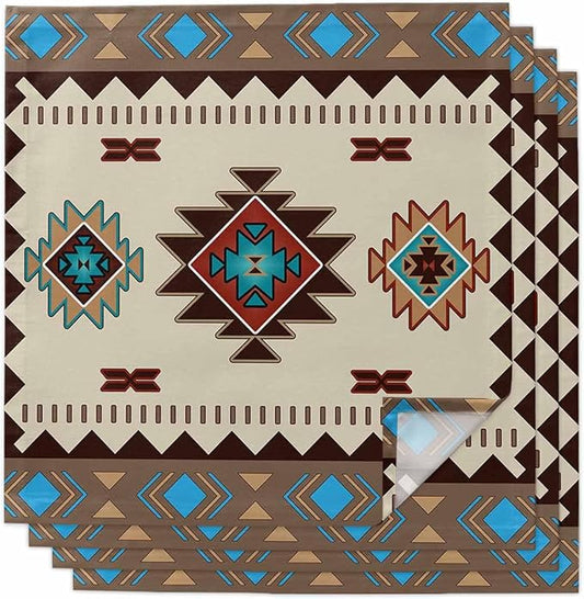 Multicolor Boho Cloth Napkins Set of 4 - Washable Dinner Napkins Reusable Table Napkins for Home Party Weeding Dining Table Setting Decoration,Western Southwest Native American Indian Oversized by Unknown