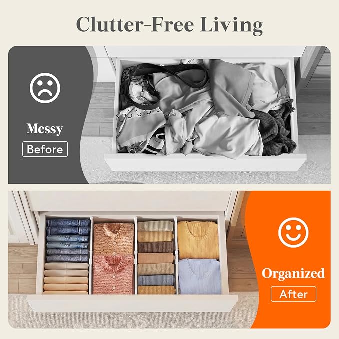 Lifewit 6" Tall Drawer Dividers, Adjustable Deep Drawer Organizer Clothes | 12 Pack 11.5"-18.5" Expandable White Plastic Separators for Dresser, Kitchen, Cabinet, Closet, Office Organization & Storage - Image 8