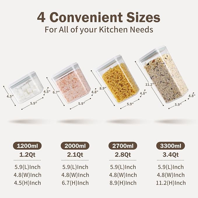 Melovom 8 Pcs Pop Food Storage Containers Airtight Food Storage Containers Set with Lids Kitchen Pantry Organization and Storage, 3.4Qt, 2.8Qt, 2.1Qt, 1.2Qt - Image 6