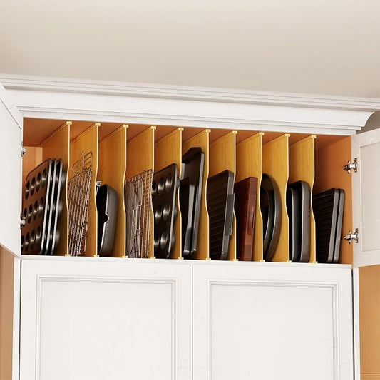 SpaceAid 10 Pack Tray Dividers for Cabinets, Bamboo Kitchen Cookie Baking Sheet Organizer for Cabinet, Vertical Pan and Trays Organizers for Pantry Storage by SpaceAid