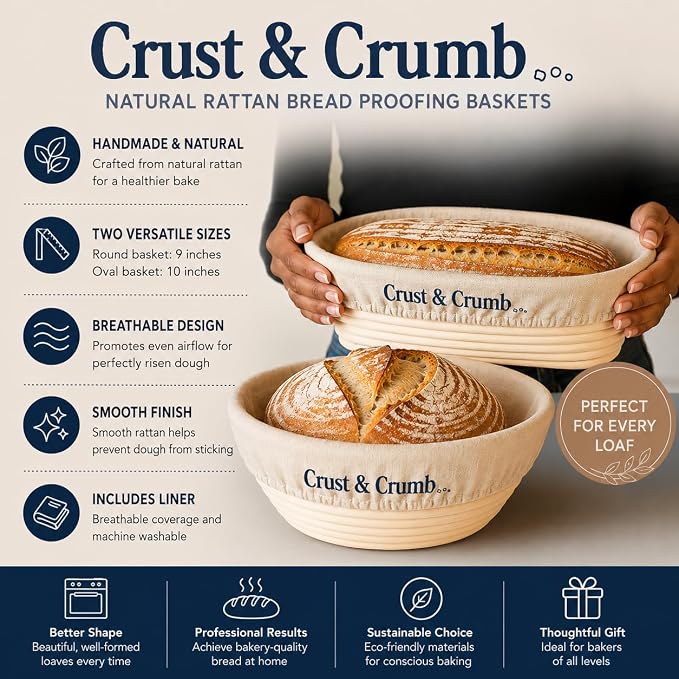 Complete Sourdough Starter Kit, 2 Bannteon Bread Proofing Baskets 9" & 10", UFO Bread Lame, Food Scale, Starter Jar, Silicone Baking Mat, Stainless Steel Dough Scraper and Flour Sifter, Recipes - Image 2