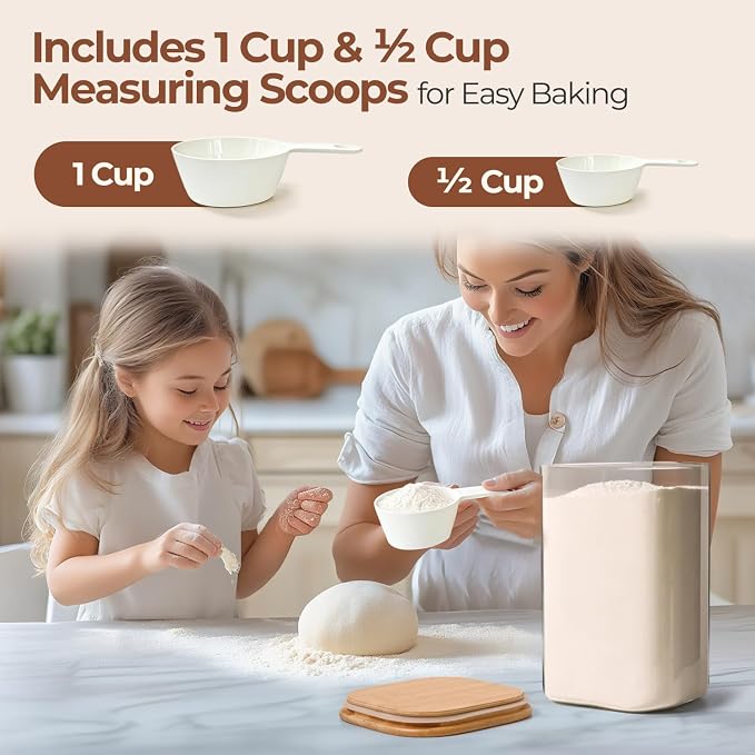 ComSaf Flour Sugar Storage Containers 4 Qt, Set of 2 Glass Flour Container | 1 Gallon Large Glass Storage Containers, 15cm Extra Wide Mouth Canisters, Easy Clean and Scoop, 4.4lb Flour Jar, BPA Free - Image 6