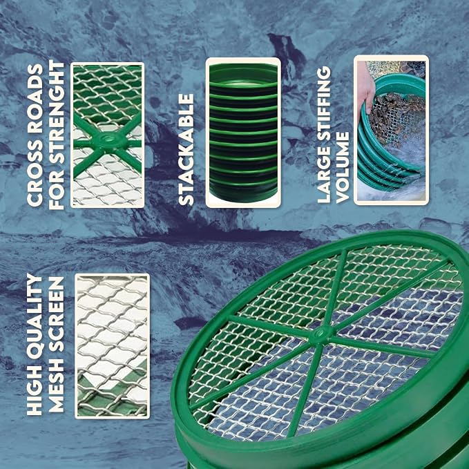 SE 13.25 Inch Wide Stackable Classifier Gold Prospecting Pan - 1/100 Inch Stainless Steel Mesh Sifting Pan, Green - Image 2