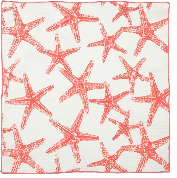 Cloth Napkins 100% Cotton Fabric Linen Napkin for Beach Wedding Reception Table Decor, Party Ideas, Coral Red Starfish Coastal Tablescapes 18" x 18" Dinner, Set of 12 - Image 7