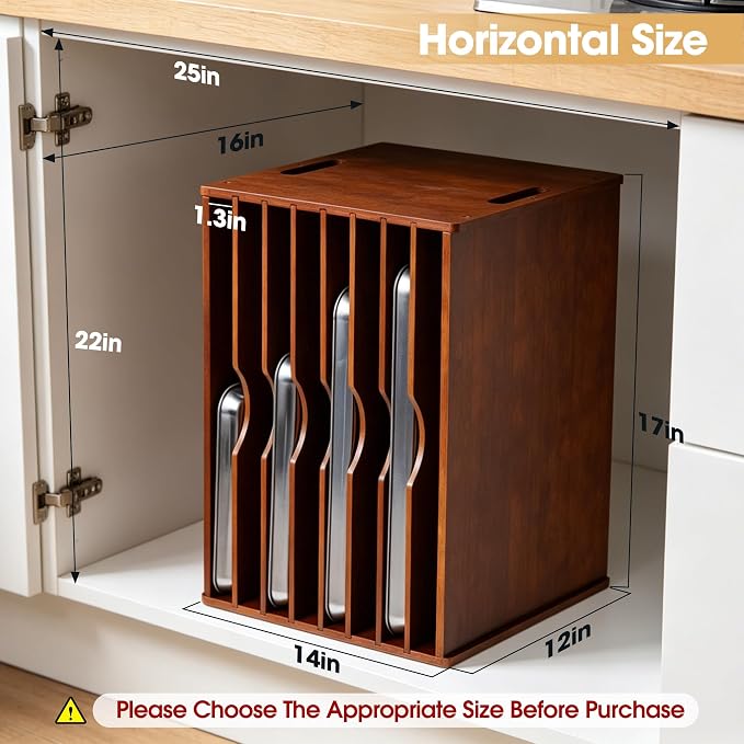 8-Tier Baking Sheet Organizer for Cabinet, 17 x 12 x 14 in Wooden Tray Divider Rack, Bamboo Cutting Board, Pan, Tray and Cookie Sheet Organizer for Kitchen Storage - Image 3