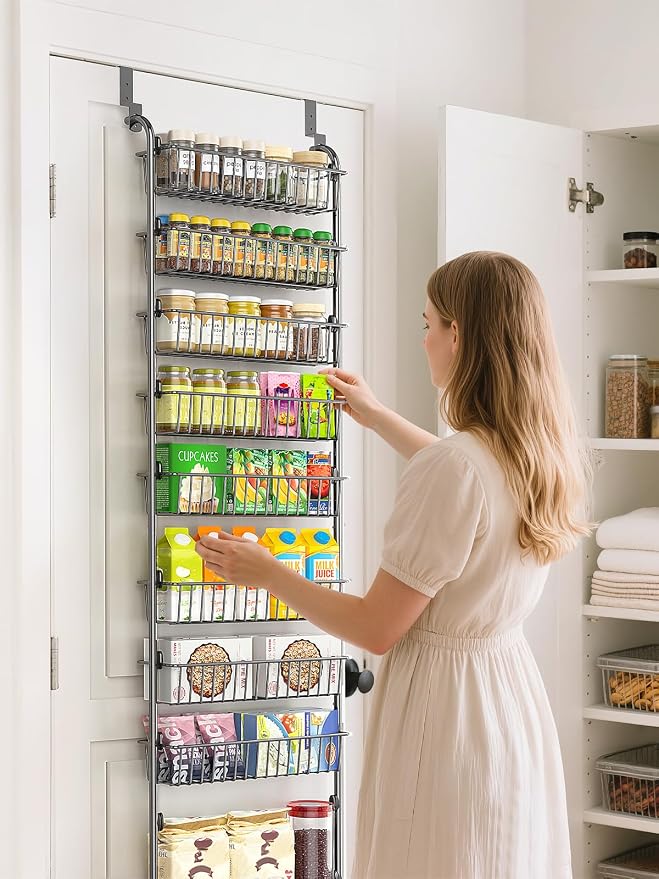 Delamu Over The Door Pantry Organizer, 9-Tier Pantry Door Organizers and Storage with Adjustable Basket, Metal Hanging Spice Rack, Seasoning Organizer, Door Organizer for Home Kitchen Bathroom, Black - Image 9