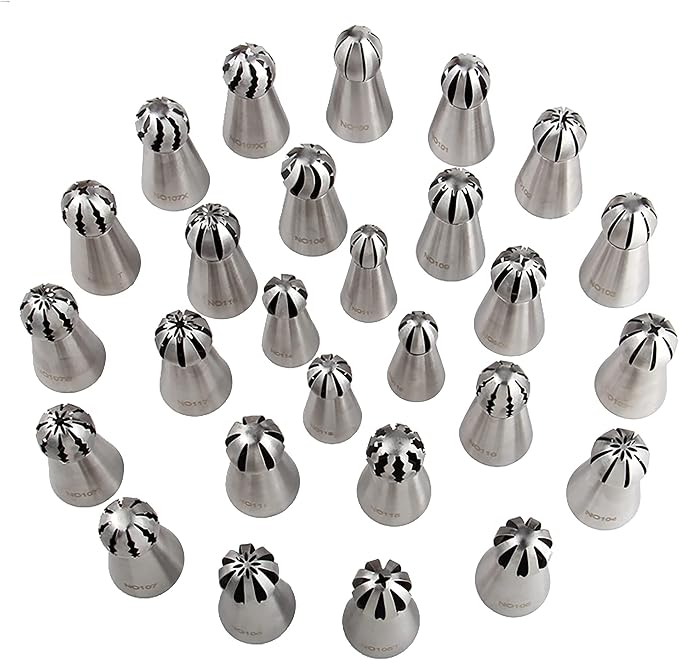 27 Pcs Stainless Steel Seamless Russian Flower Ball Piping Tips Set | Big&Small Twist Ball Piping Tips, Stainless Steel Cupcakes Icing Nozzles For Pastry Cupcakes Cakes Cookies Decorating - Image 3