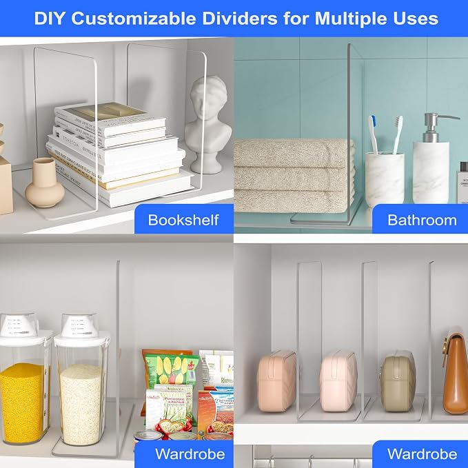 OKPOW Shelf Dividers Closet Organizer - 12" Tall X 11.8" Deep Acrylic Clear Sturdy Separate for Clothes Purse - Adjustable Space Saver Easy Install for Home Organization Enthusiasts 12 Pack - Image 8