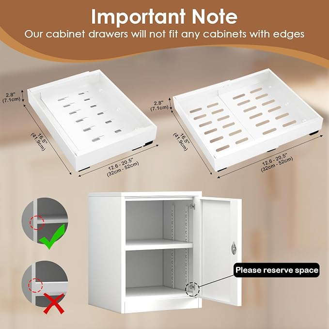 THMINS 2 Pack Expandable Pull Out Cabinet Organizer, 16" Deep Expandable (12.6" - 20.5") 3 Heavy Duty Slide Drawers Pull Out Drawers for Kitchen Storage Cabinet (White) - Image 3