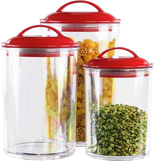 Food Storage Containers, BPA Free Airtight Canisters for Cereal, Pasta, Sugar, Coffee, Flour, Cookies, Loose Tea, for Kitchen Organization, Set of 3 by Reston Lloyd, Red by RestonLloyd