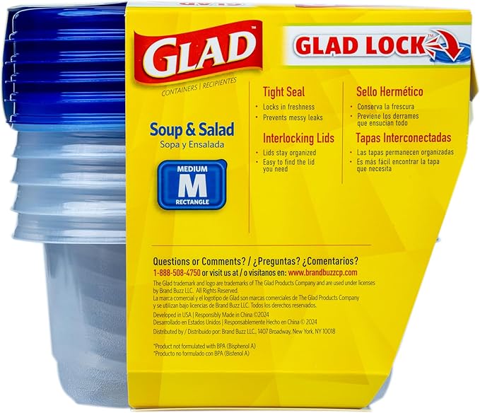 Glad GladWare Medium Rectangle Food Storage Containers, 24 Oz, 5 Ct, 6-Pk | Airtight, leak-resistant containers for soups, salads, and meal prep; microwave, dishwasher, and freezer safe - Image 6
