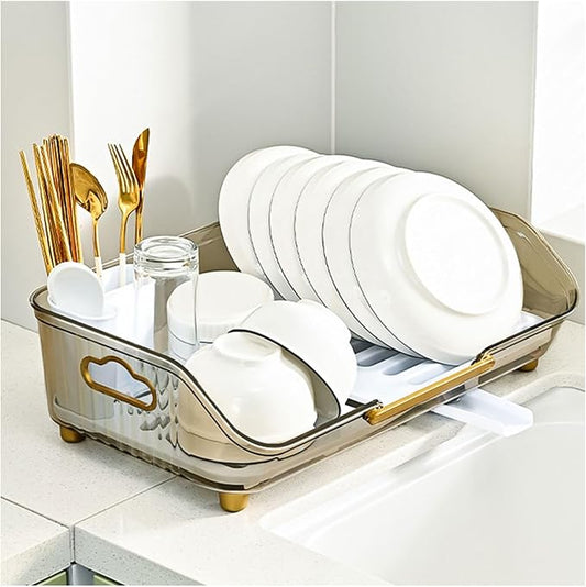 Dxcaicc Dish Drying Rack, PP Material, Drying Rack with Utensil Holder, Holder for Kitchen Dish Drainers, 17x5x10 Inch, Grey by Dxcaicc