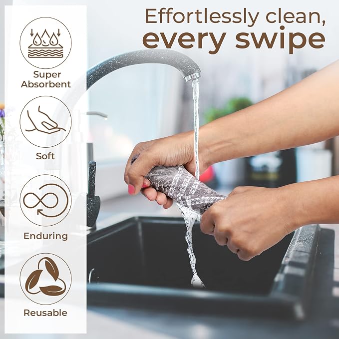 Urban Villa Kitchen Towels Cotton Dish Towels 12”x12” (Set of 8) Grey White - Image 4
