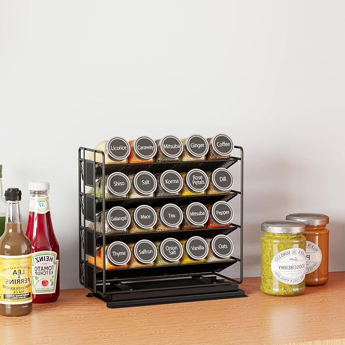 SpaceAid Pull Out Spice Rack Organizer with 20 Jars, Heavy Duty Slide Out Seasoning Organizer for Kitchen Cabinets, with 801 Labels and Chalk Marker, Right Facing (Pack of 2) - Image 6