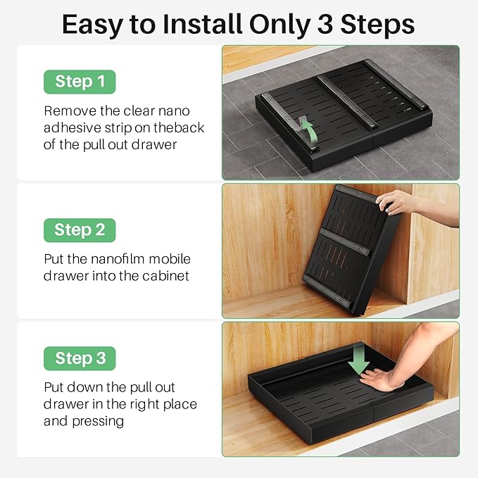 Kitstorack Pull out Cabinet Organizer, Expandable(12"-20") Heavy Duty Slide out Drawer Fixed with Adhesive Nano Film for Pots, Roll out Shelf Storage for Kitchen Base Cabinet Organization - Image 7