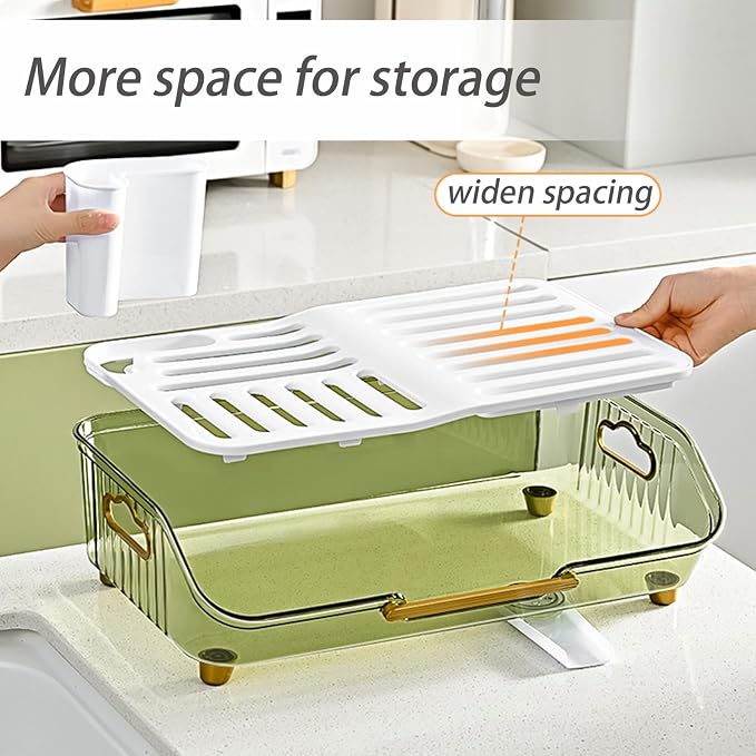 Dxcaicc Dish Drying Rack, PP Material, Drying Rack with Utensil Holder, Holder for Kitchen Dish Drainers, 17x5x10 Inch, Grey - Image 2