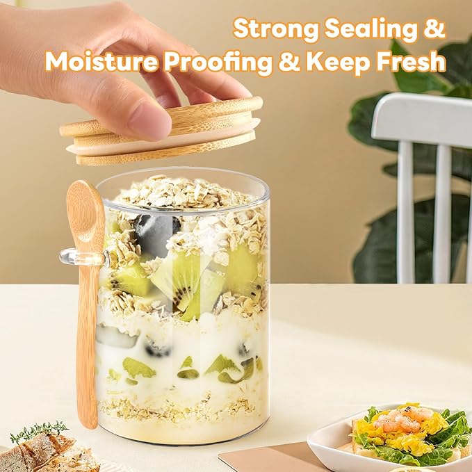 2 Pack 25oz Large Overnight Oats Containers with Lids, Overnight Oats Jars with Spoons, Glass Jars with bamboo Lids,salad jars with lids meal prep for Chia Seed Pudding Yogurt Cereal Coffee Flour - Image 3