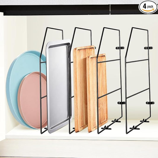 Blulu 4 Pcs Baking Sheet Organizer 18" x 20" Tray Dividers for Cabinets Kitchen Cabinet Dividers Vertical for Baking Sheets Chrome Pan Rack Storage Wires for Kitchen Cupboards (Black) by Blulu