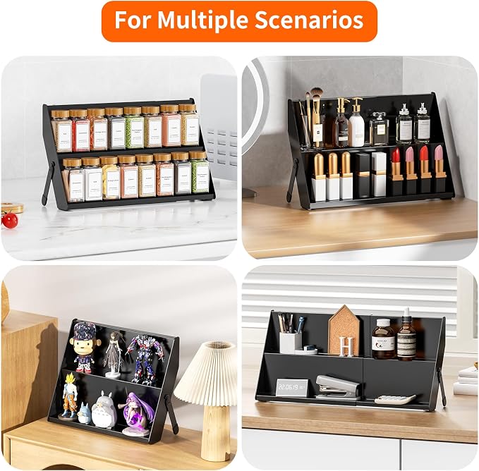 RCHYFEED 2 in 1 Spice Rack Organizer, Expand 12.8 to 21.8 Inch, Foldable | Metal Spicy Shelf，Tiered Spice Rack Suit for Countertop, Cabinet and Drawer, Fits Jars Up to 2.1 Inch, Jars Not Included - Image 7