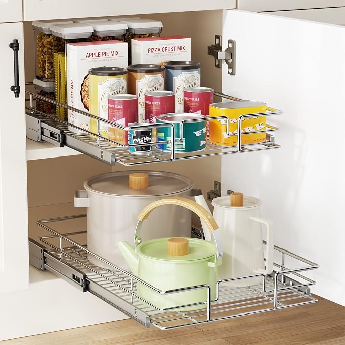LOVMOR Pull Out Cabinet Organizer 15½" W x 21½" D, Kitchen Cabinet Pull Out Shelves Slide Out Storage - Image 5