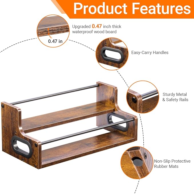 YQBRAO 2-Tier Liquor Bottle Display Shelf, 16-Inch, Rustic Brown | Holds up to 8 bottles with a shallow footprint for coffee corners, kitchens, small counters, and home bars. - Image 4