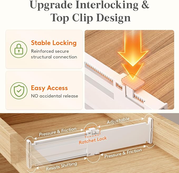 Lifewit 3.2" High Drawer Dividers for Clothes, Adjustable Drawer Organizers | 10.5"-16.5" Expandable Plastic Separator for Dresser, Kitchen, Cabinet, Closet, Nursery, Socks & Underwear Storage, 4 Pack - Image 5
